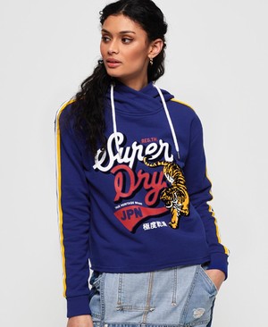 Superdry True Japan Tiger College Crop Női Kapucnis Pulóver Kék | MKOTU7238